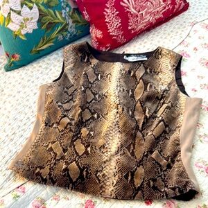 Valentino, Miss V velvet velour tank in snakeskin print brown cream size 4 6